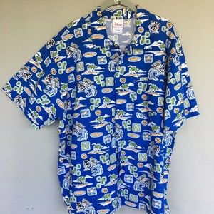 Disney Store Hawaiian Shirt Size L Surf Mickey Donald Short Sleeve Beach VTG